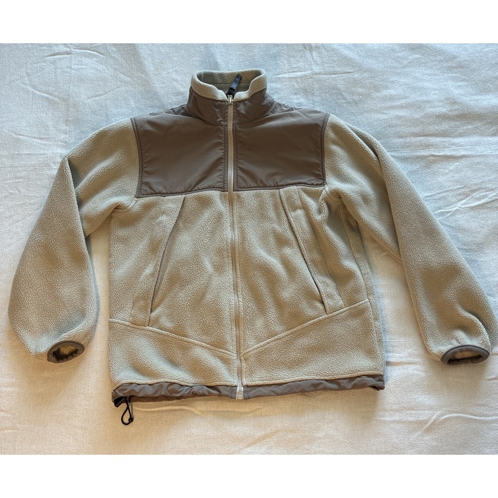 VTG Lands End Women's Jacket Small Beige Mixed‎ Media Fleece Full Zip Gorpcore